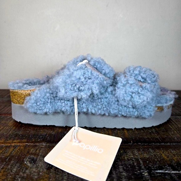 Papillio by Birkenstock Teddy Sherling Blue Platform Big Buckle Sandals - Picture 6 of 8